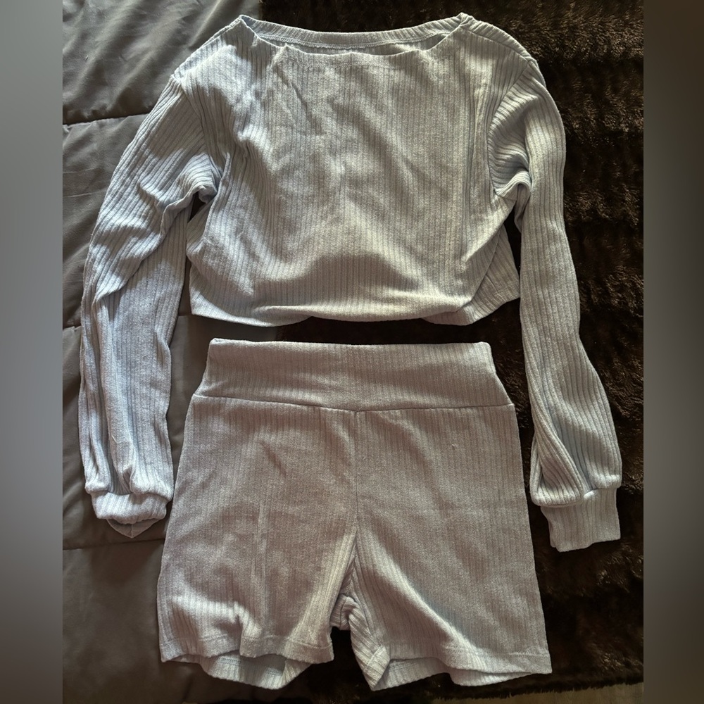Shein Drop-Shoulder Rib-Knit Crop Top & Biker Short Set
